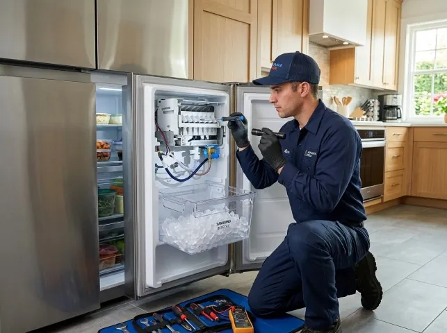 Appliance Repair Hero technician repairing a refrigerator ice maker in Bennett, NC